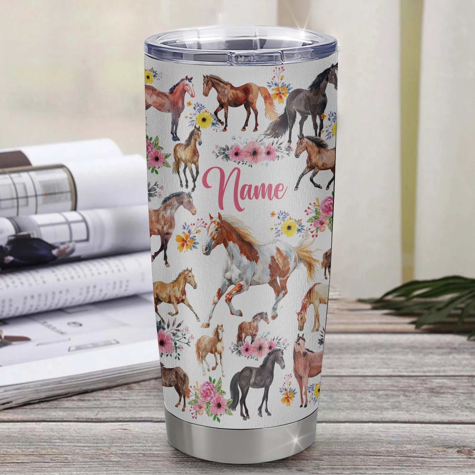 Personalized Horse Tumbler For Girl Kid Women Loves Horses Flower Floral For Daughter Niece Granddaughter Birthday Graduation Thanksgiving Christmas Travel Mug | teecentury