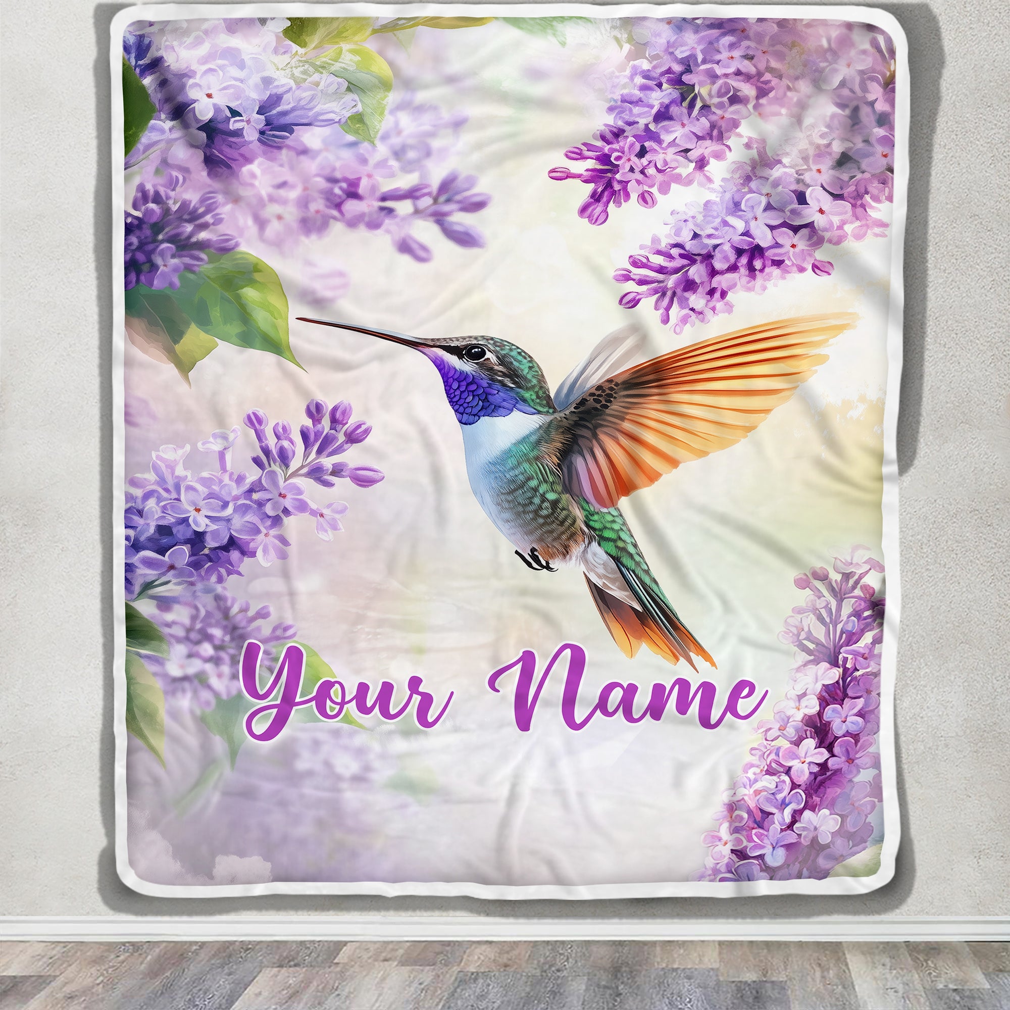 Personalized Hummingbird Gifts For Women Men Hummingbird Blanket Print Bird And Flowers Art Custom With Name Gifts For Nature Lovers Customized Throw Blanket | teecentury