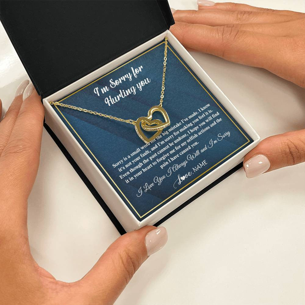 Interlocking Hearts Necklace 18K Yellow Gold Finish | 2 | Personalized I'M Sorry Apology Necklace For Wife Girlfriend Forgive Me Sorry Gift Friend Partner Apology Pendant Jewelry Customized Gift Box Message Card | teecentury