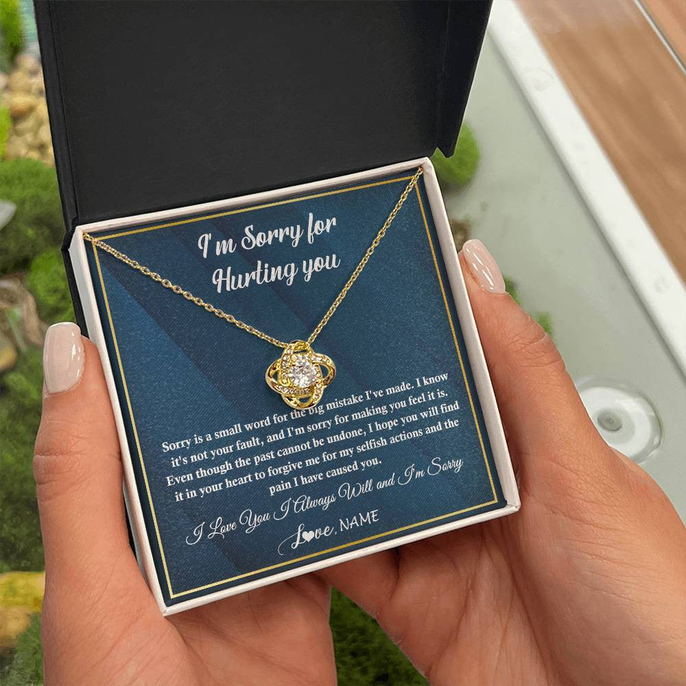 Love Knot Necklace 18K Yellow Gold Finish | 2 | Personalized I'M Sorry Apology Necklace For Wife Girlfriend Forgive Me Sorry Gift Friend Partner Apology Pendant Jewelry Customized Gift Box Message Card | teecentury