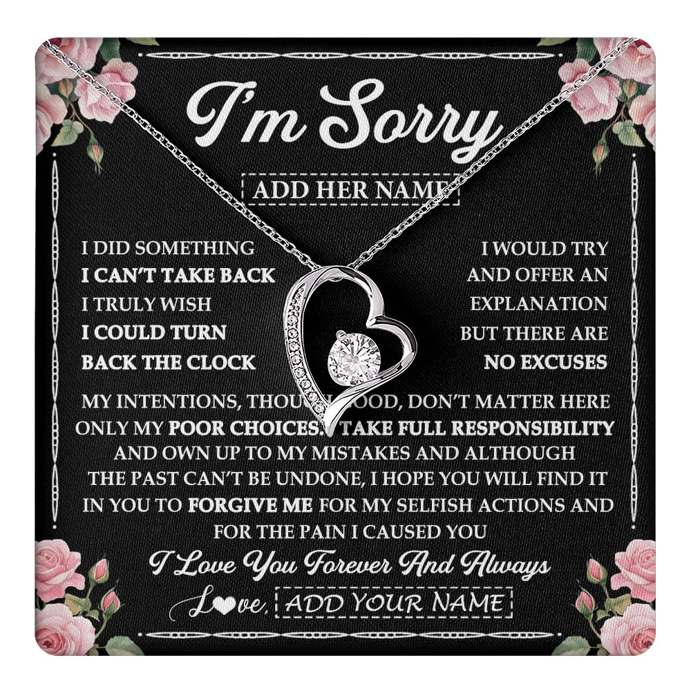 Forever Love Necklace 14K White Gold Finish | 1 | Personalized I'm Sorry Necklace Gifts For Her Wife Girlfriend Soulmate Pendant Forgive Me Customized Apology Gift For Her Custom Gift Box Message Card | https://teecentury.
