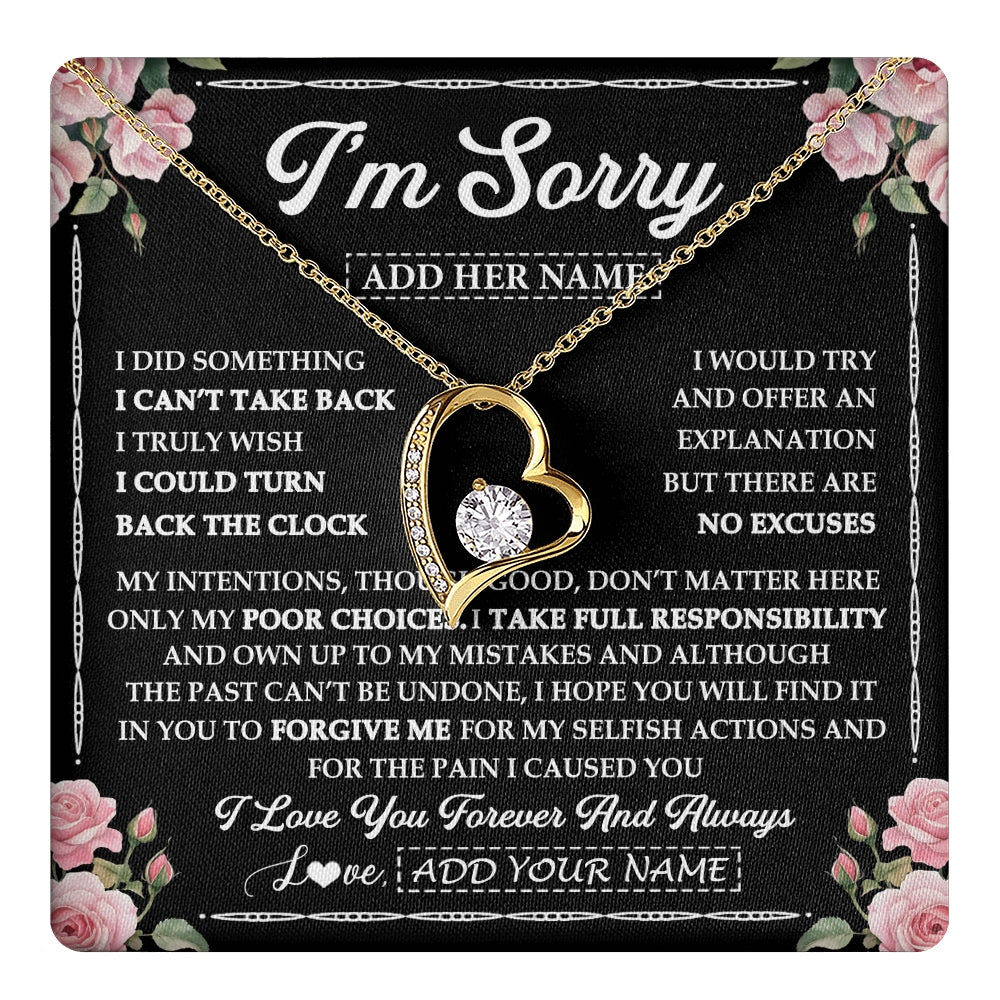 Forever Love Necklace 18K Yellow Gold Finish | 1 | Personalized I'm Sorry Necklace Gifts For Her Wife Girlfriend Soulmate Pendant Forgive Me Customized Apology Gift For Her Custom Gift Box Message Card | https://teecentury.