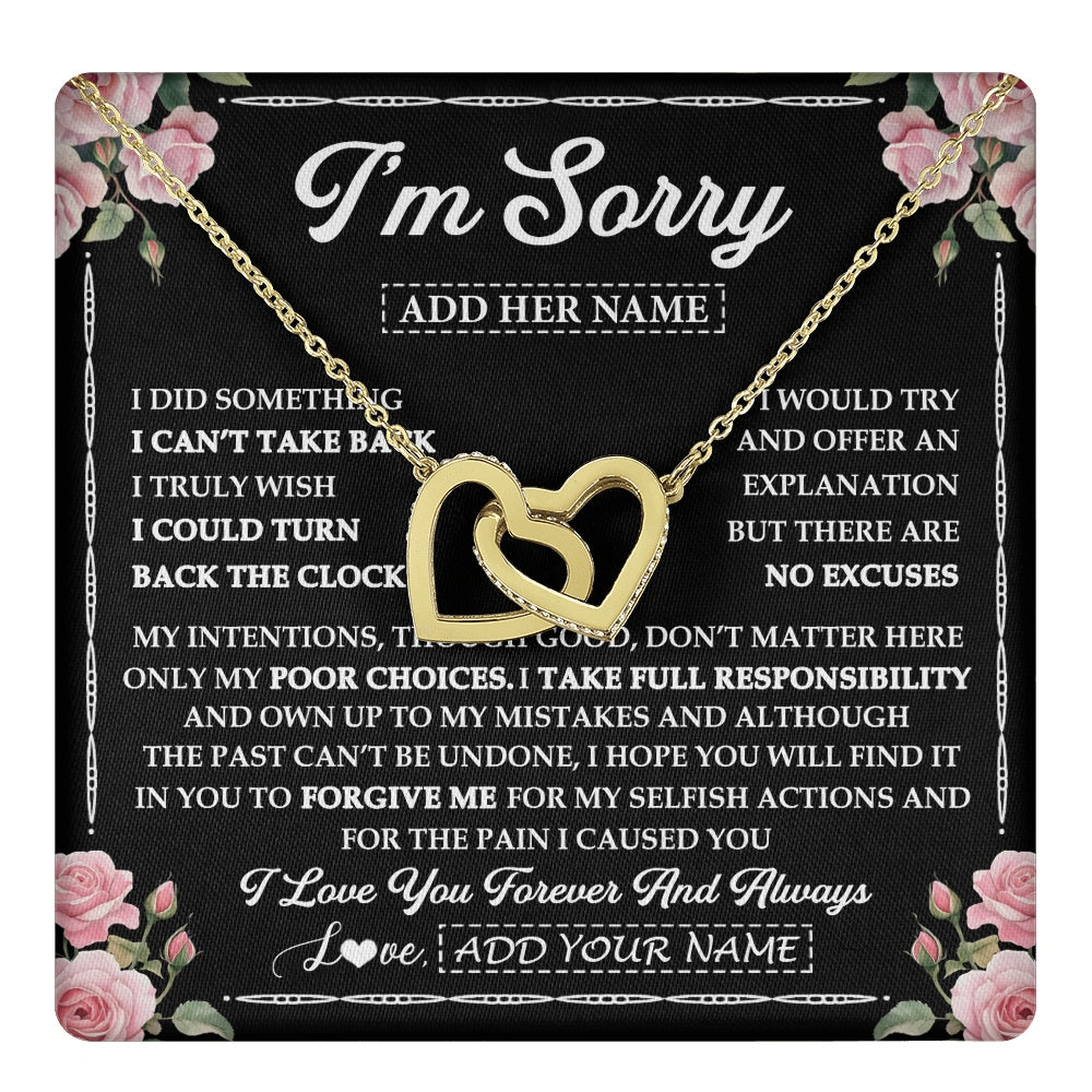 Interlocking Hearts Necklace 18K Yellow Gold Finish | 1 | Personalized I'm Sorry Necklace Gifts For Her Wife Girlfriend Soulmate Pendant Forgive Me Customized Apology Gift For Her Custom Gift Box Message Card | https://teecentury.