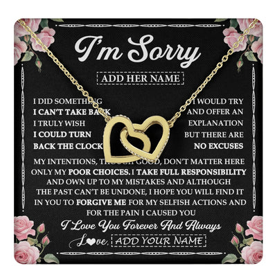 Interlocking Hearts Necklace 18K Yellow Gold Finish | 1 | Personalized I'm Sorry Necklace Gifts For Her Wife Girlfriend Soulmate Pendant Forgive Me Customized Apology Gift For Her Custom Gift Box Message Card | https://teecentury.