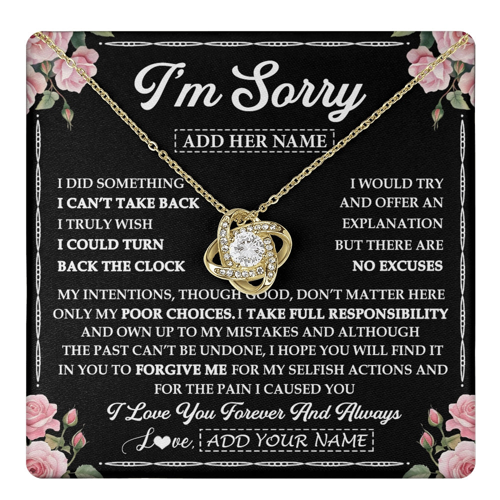 Love Knot Necklace 18K Yellow Gold Finish | 1 | Personalized I'm Sorry Necklace Gifts For Her Wife Girlfriend Soulmate Pendant Forgive Me Customized Apology Gift For Her Custom Gift Box Message Card | https://teecentury.