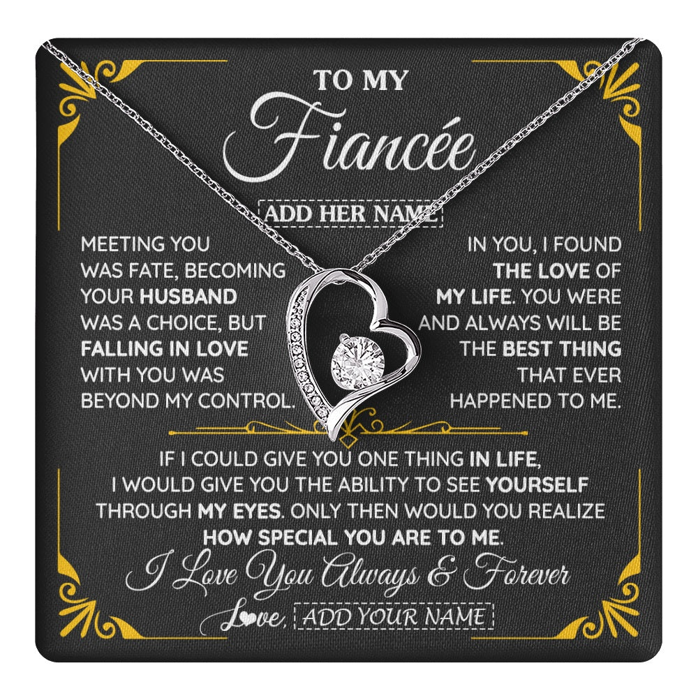 Forever Love Necklace 14K White Gold Finish | 1 | Personalized Jewelry To My Fiancée Necklace From Fiancé Metting You Gift For Fiancee Romantic Birthday Valentines Christmas Custom Gift Box Message Card | https://teecentury.