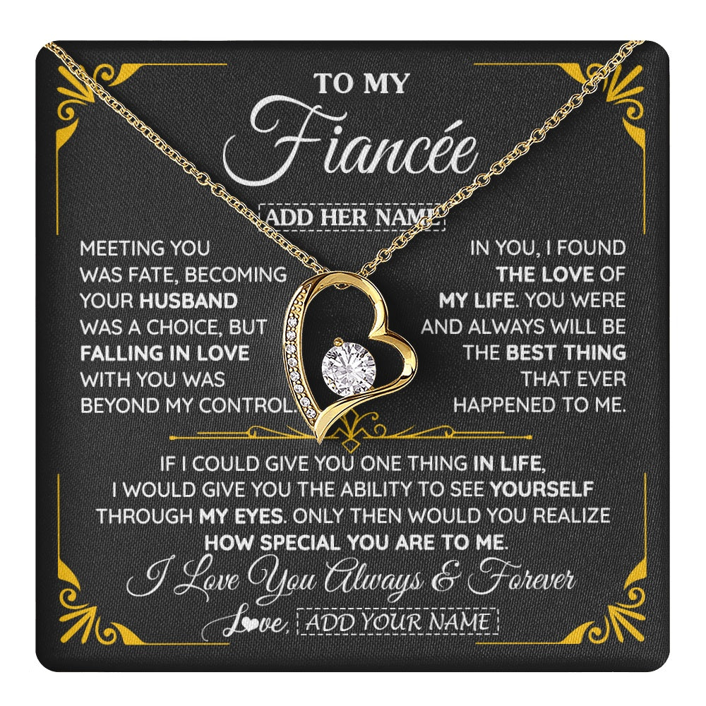 Forever Love Necklace 18K Yellow Gold Finish | 1 | Personalized Jewelry To My Fiancée Necklace From Fiancé Metting You Gift For Fiancee Romantic Birthday Valentines Christmas Custom Gift Box Message Card | https://teecentury.