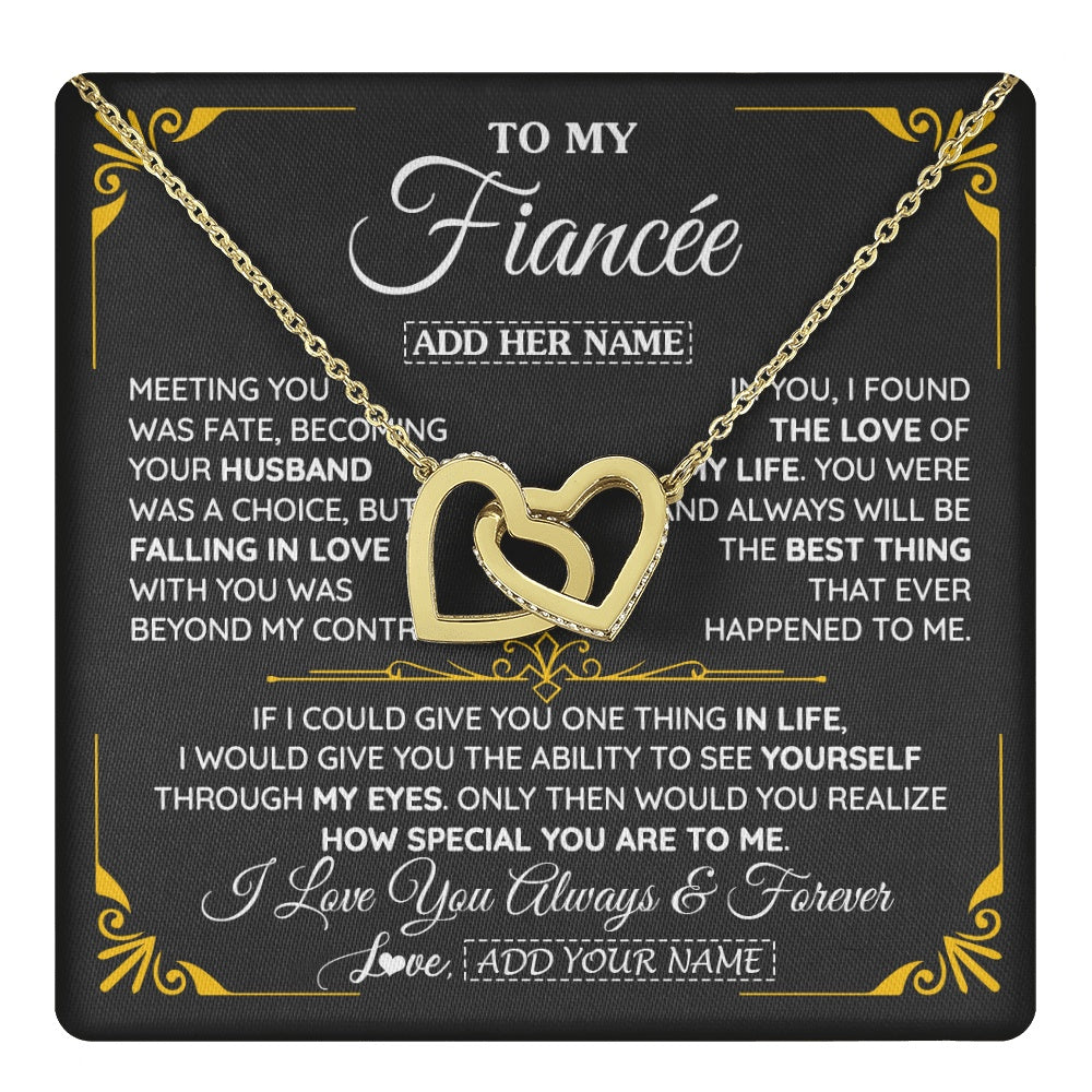 Interlocking Hearts Necklace 18K Yellow Gold Finish | 1 | Personalized Jewelry To My Fiancée Necklace From Fiancé Metting You Gift For Fiancee Romantic Birthday Valentines Christmas Custom Gift Box Message Card | https://teecentury.