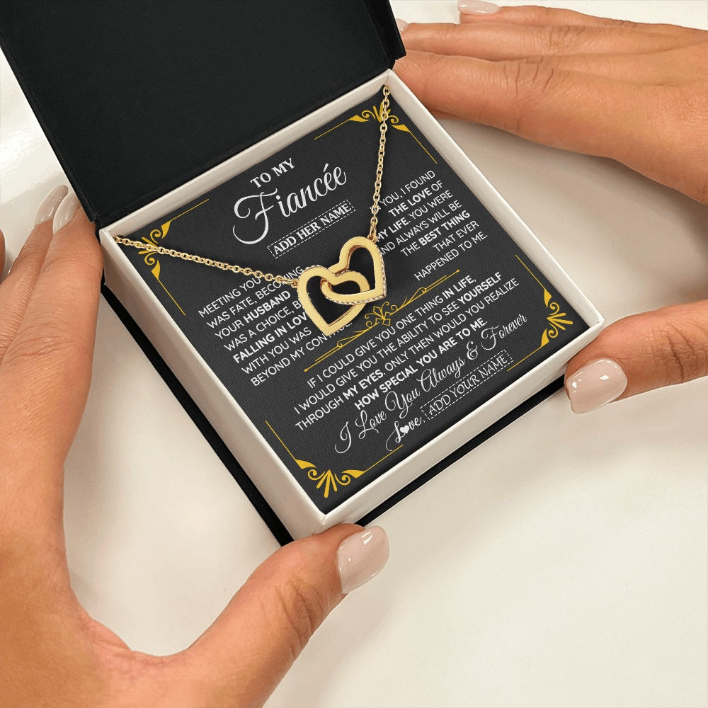 Interlocking Hearts Necklace 18K Yellow Gold Finish | 2 | Personalized Jewelry To My Fiancée Necklace From Fiancé Metting You Gift For Fiancee Romantic Birthday Valentines Christmas Custom Gift Box Message Card | https://teecentury.