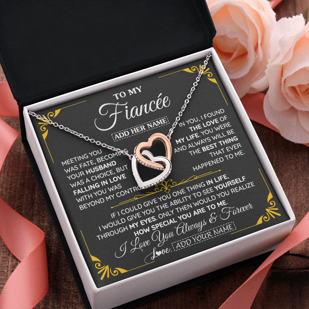Interlocking Hearts Necklace Stainless Steel & Rose Gold Finish | 2 | Personalized Jewelry To My Fiancée Necklace From Fiancé Metting You Gift For Fiancee Romantic Birthday Valentines Christmas Custom Gift Box Message Card | https://teecentury.