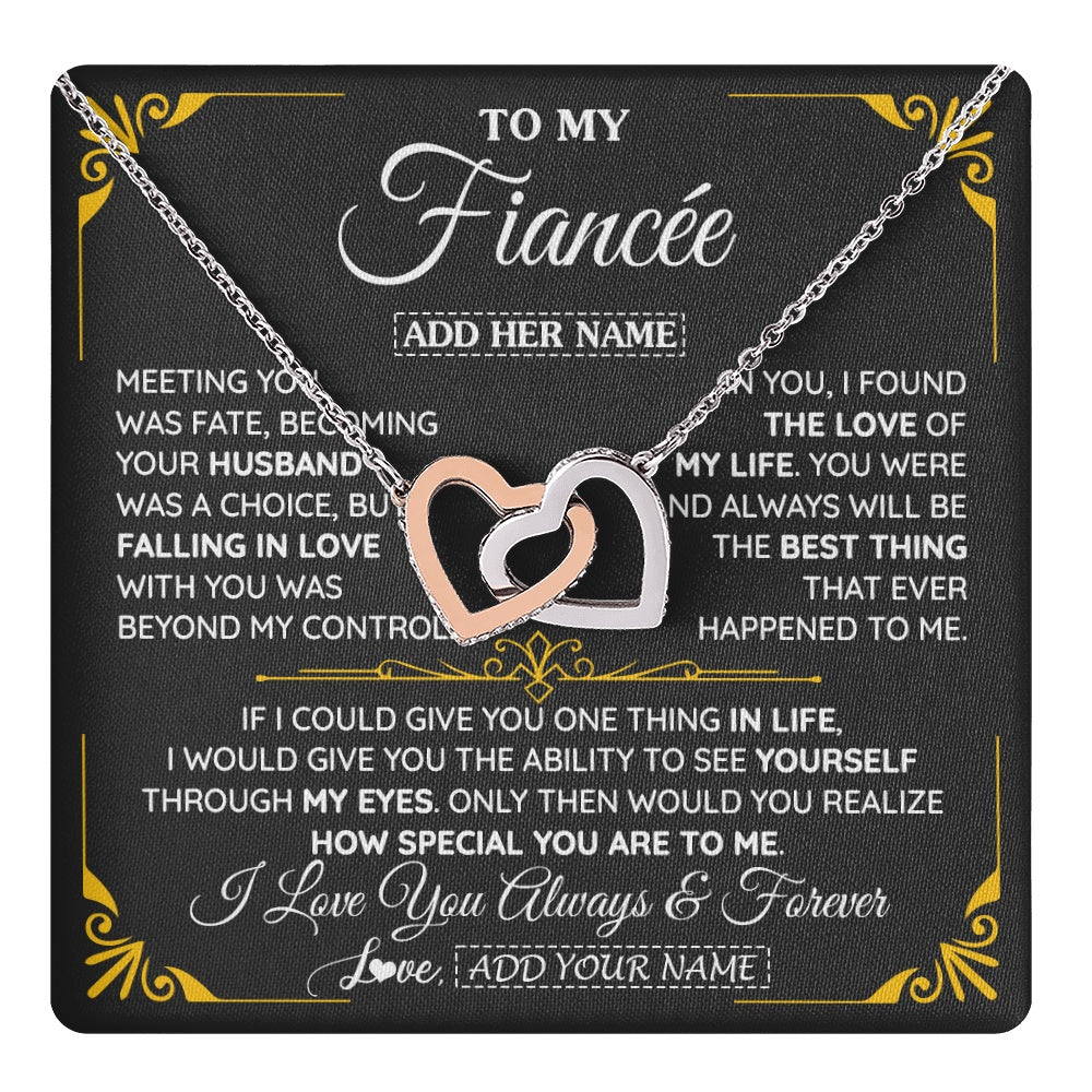 Interlocking Hearts Necklace Stainless Steel & Rose Gold Finish | 1 | Personalized Jewelry To My Fiancée Necklace From Fiancé Metting You Gift For Fiancee Romantic Birthday Valentines Christmas Custom Gift Box Message Card | https://teecentury.