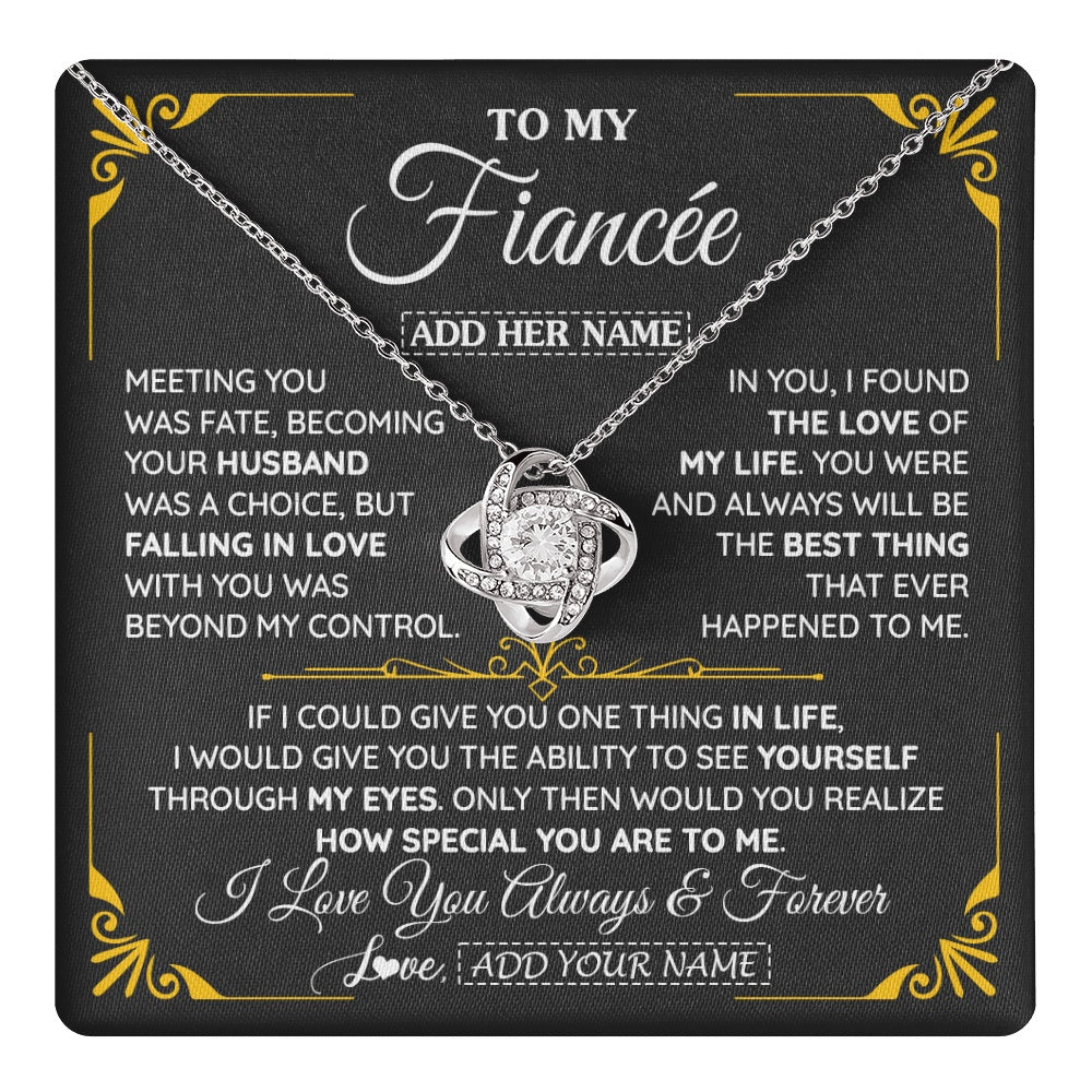 Love Knot Necklace 14K White Gold Finish | 1 | Personalized Jewelry To My Fiancée Necklace From Fiancé Metting You Gift For Fiancee Romantic Birthday Valentines Christmas Custom Gift Box Message Card | https://teecentury.