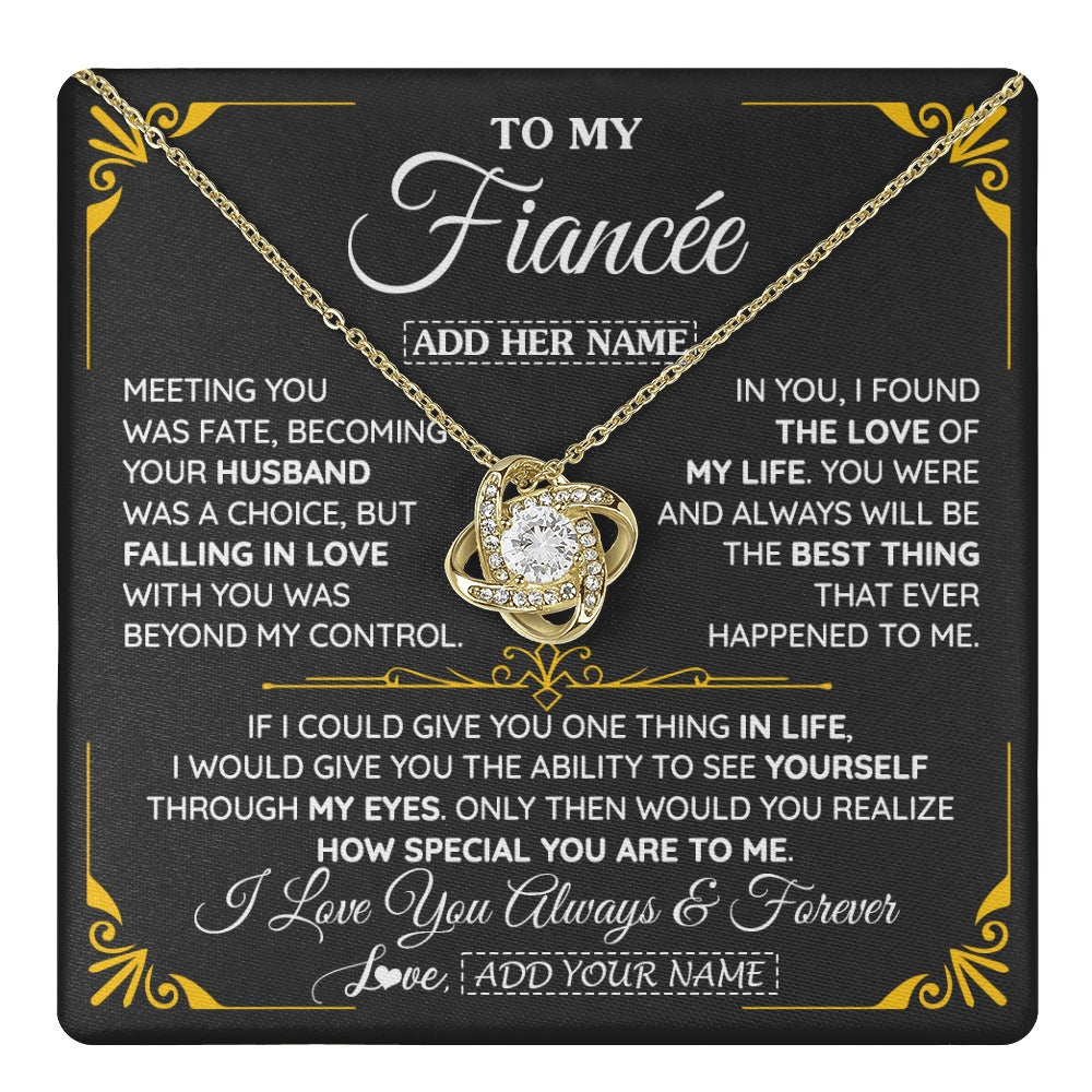 Love Knot Necklace 18K Yellow Gold Finish | 1 | Personalized Jewelry To My Fiancée Necklace From Fiancé Metting You Gift For Fiancee Romantic Birthday Valentines Christmas Custom Gift Box Message Card | https://teecentury.