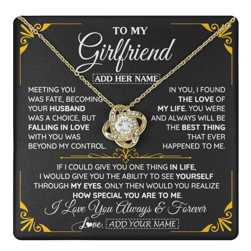 Love Knot Necklace 18K Yellow Gold Finish | 1 | Personalized Jewelry To My Girlfriend Necklace Metting You Gift For Girlfriend Romantic Birthday Gifts Valentines Christmas Custom Gift Box Message Card | https://teecentury.