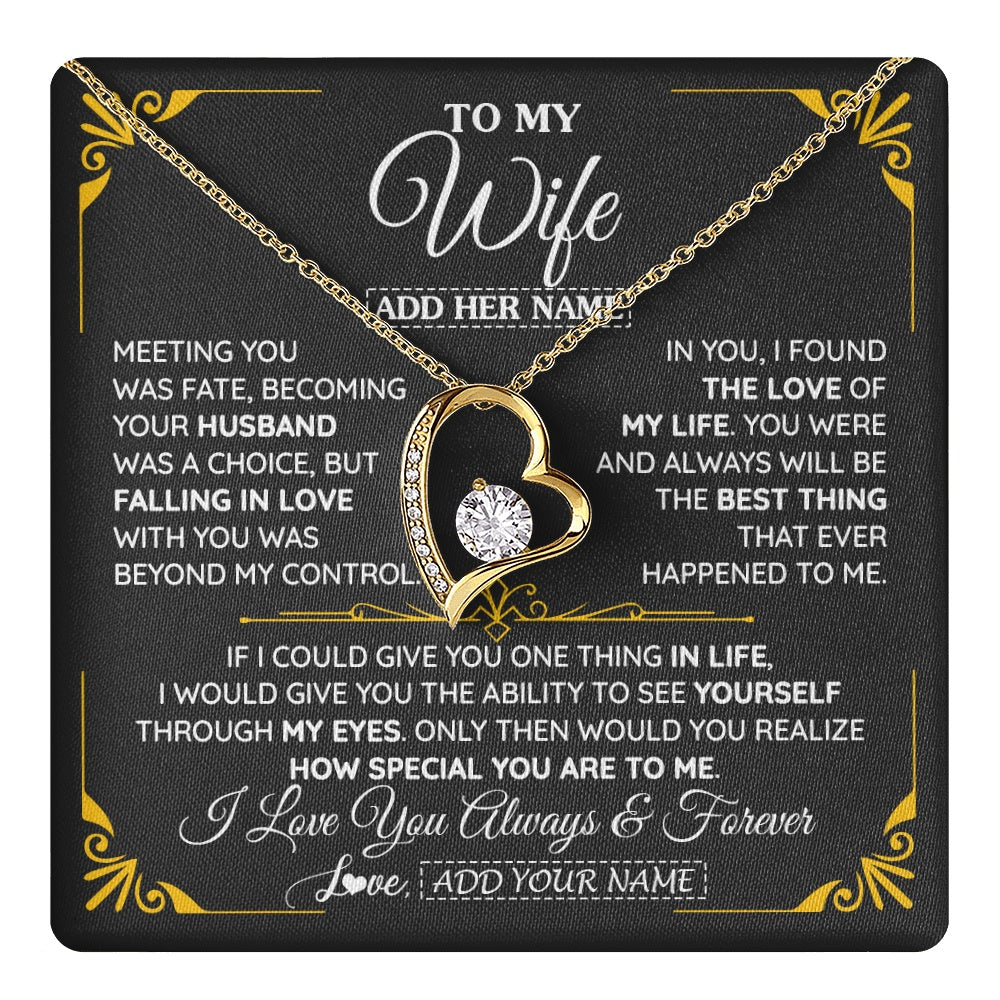Forever Love Necklace 18K Yellow Gold Finish | 1 | Personalized Jewelry To My Wife Necklace From Husband Metting You Gift For Wife Romantic Birthday Valentines For Her Christmas Custom Gift Box Message Card | https://teecentury.