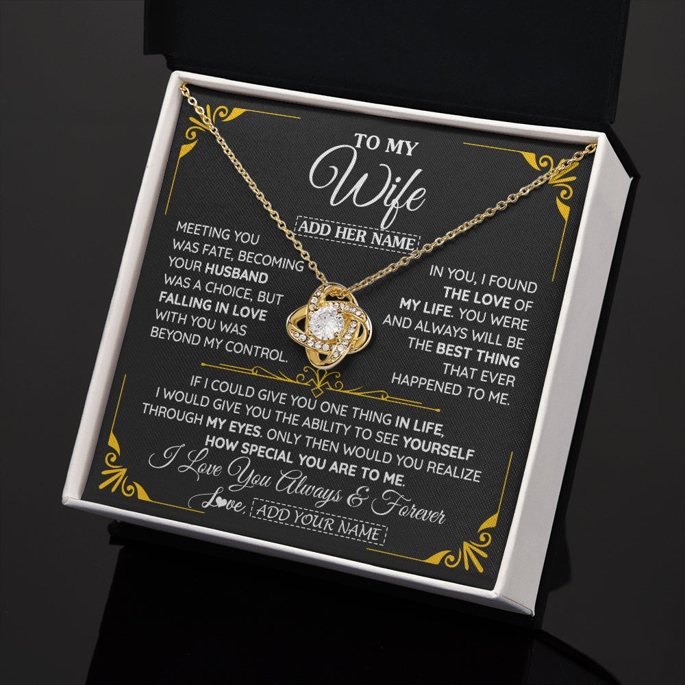 Love Knot Necklace 18K Yellow Gold Finish | 2 | Personalized Jewelry To My Wife Necklace From Husband Metting You Gift For Wife Romantic Birthday Valentines For Her Christmas Custom Gift Box Message Card | https://teecentury.