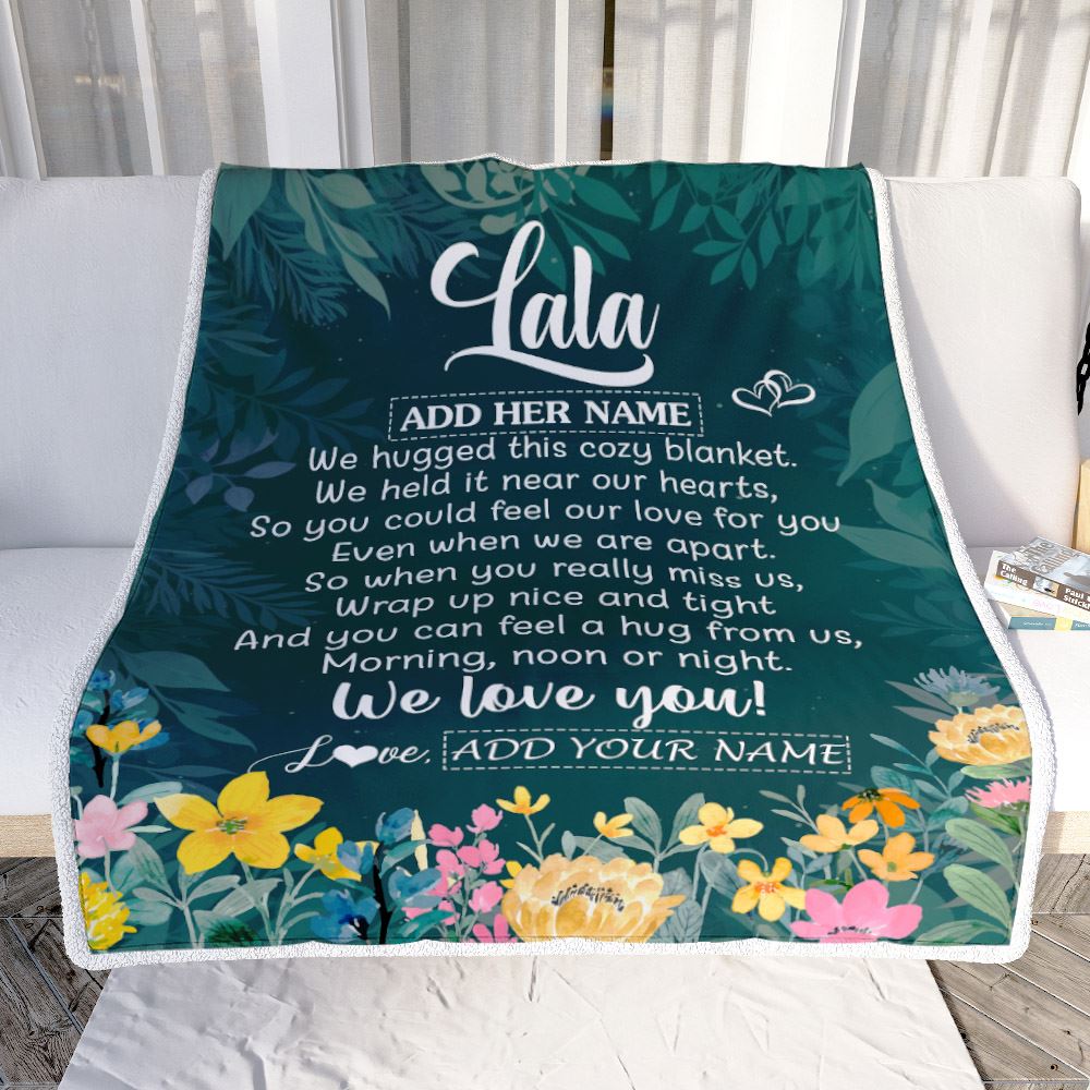 Personalized Lala Blanket From Granddaughter Grandchildren Floral Green We Love You Lala Birthday Gifts Mothers Day Christmas Customized Fleece Blanket | teecentury