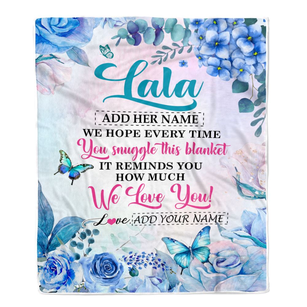 Personalized Lala Blanket From Grandkids Granddaughter Grandson Floral Print We Love You Lala Birthday Gifts Mothers Day Christmas Customized Fleece Blanket | teecentury