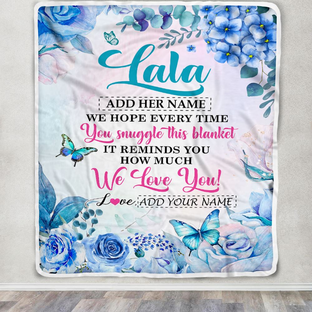 Personalized Lala Blanket From Grandkids Granddaughter Grandson Floral Print We Love You Lala Birthday Gifts Mothers Day Christmas Customized Fleece Blanket | teecentury