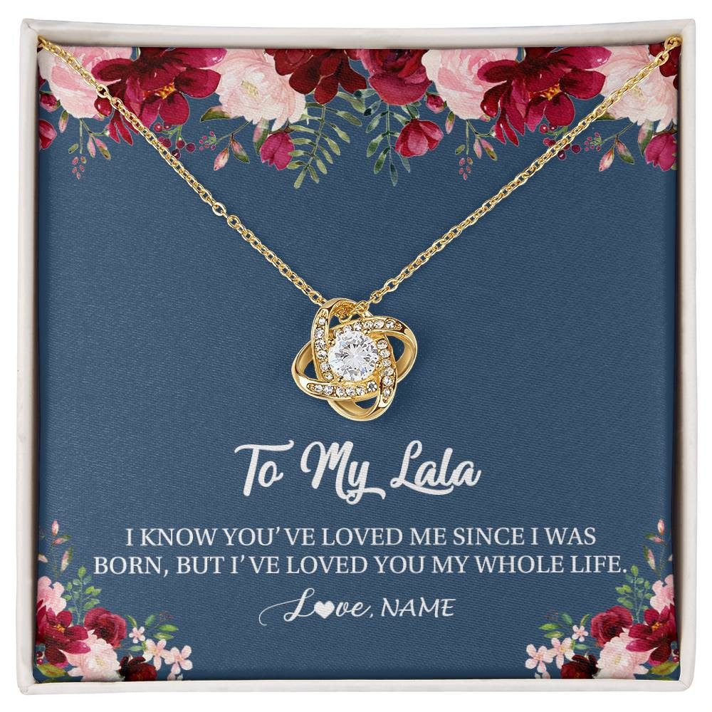 Love Knot Necklace 18K Yellow Gold Finish | Personalized Lala Necklace From Grandkids Granddaughter Grandson I've Loved You My Whole Life Floral Lala Birthday Mothers Day Christmas Customized Message Card | teecentury