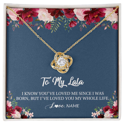 Love Knot Necklace 18K Yellow Gold Finish | Personalized Lala Necklace From Grandkids Granddaughter Grandson I've Loved You My Whole Life Floral Lala Birthday Mothers Day Christmas Customized Message Card | teecentury