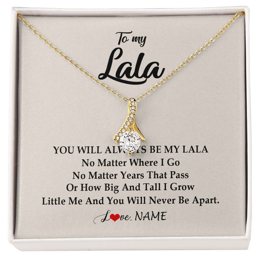 Alluring Beauty Necklace 18K Yellow Gold Finish | Personalized Lala Necklace From Grandkids Granddaughter Grandson You Will Always Be My Lala Birthday Mothers Day Christmas Customized Gift Box Message Card | teecentury