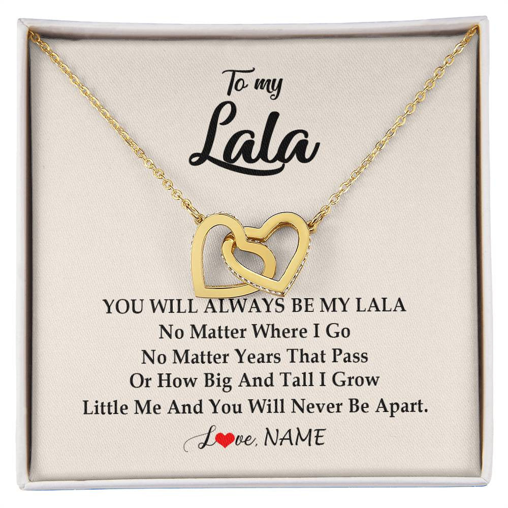 Interlocking Hearts Necklace 18K Yellow Gold Finish | Personalized Lala Necklace From Grandkids Granddaughter Grandson You Will Always Be My Lala Birthday Mothers Day Christmas Customized Gift Box Message Card | teecentury