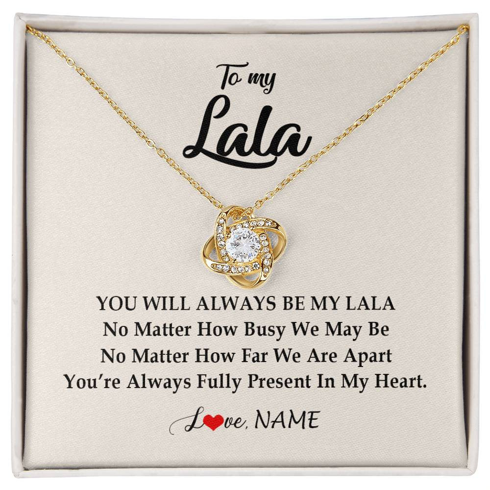 Love Knot Necklace 18K Yellow Gold Finish | Personalized Lala Necklace From Grandkids Granddaughter Grandson You're Always In My Heart Lala Birthday Mothers Day Christmas Customized Gift Box Message Card | teecentury