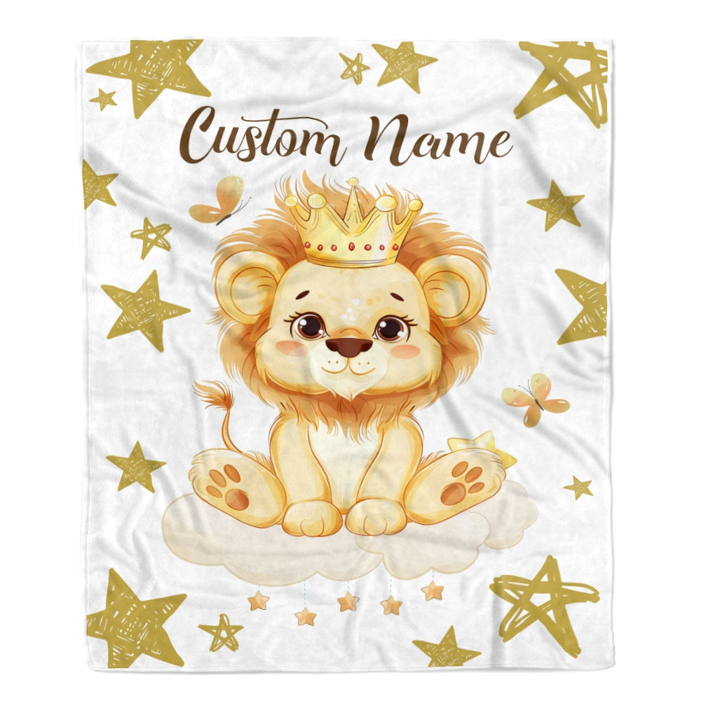 Personalized Lion Baby Blanket With Custom Name For Boy Cute King Lion Newborn Children Kids Son Grandson Nephew Birthday Christmas Customized Fleece Blanket | teecentury