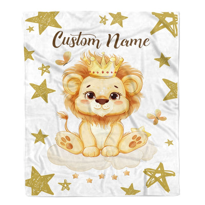Personalized Lion Baby Blanket With Custom Name For Boy Cute King Lion Newborn Children Kids Son Grandson Nephew Birthday Christmas Customized Fleece Blanket | teecentury