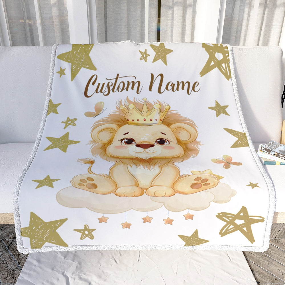 Personalized Lion Baby Blanket With Custom Name For Boy Cute King Lion Newborn Children Kids Son Grandson Nephew Birthday Christmas Customized Fleece Blanket | teecentury