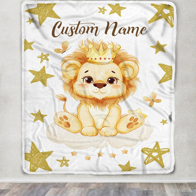 Personalized Lion Baby Blanket With Custom Name For Boy Cute King Lion Newborn Children Kids Son Grandson Nephew Birthday Christmas Customized Fleece Blanket | teecentury