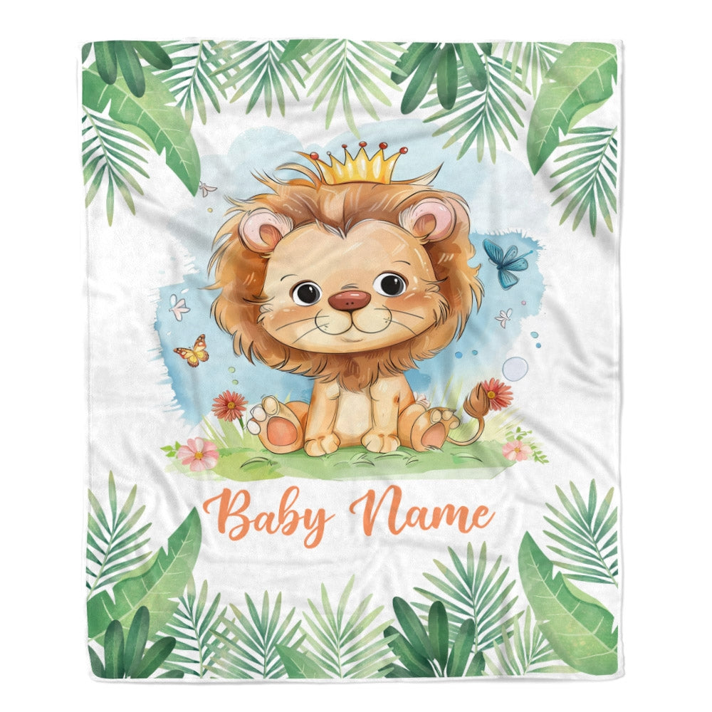 Personalized Lion King Baby Blanket For Boy Custom Name Cute Lion Newborn Nursery Kids Son Grandson Nephew Birthday Christmas Customized Bed Fleece Blanket | teecentury