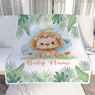 Personalized Lion King Baby Blanket For Boy Custom Name Cute Lion Newborn Nursery Kids Son Grandson Nephew Birthday Christmas Customized Bed Fleece Blanket | teecentury