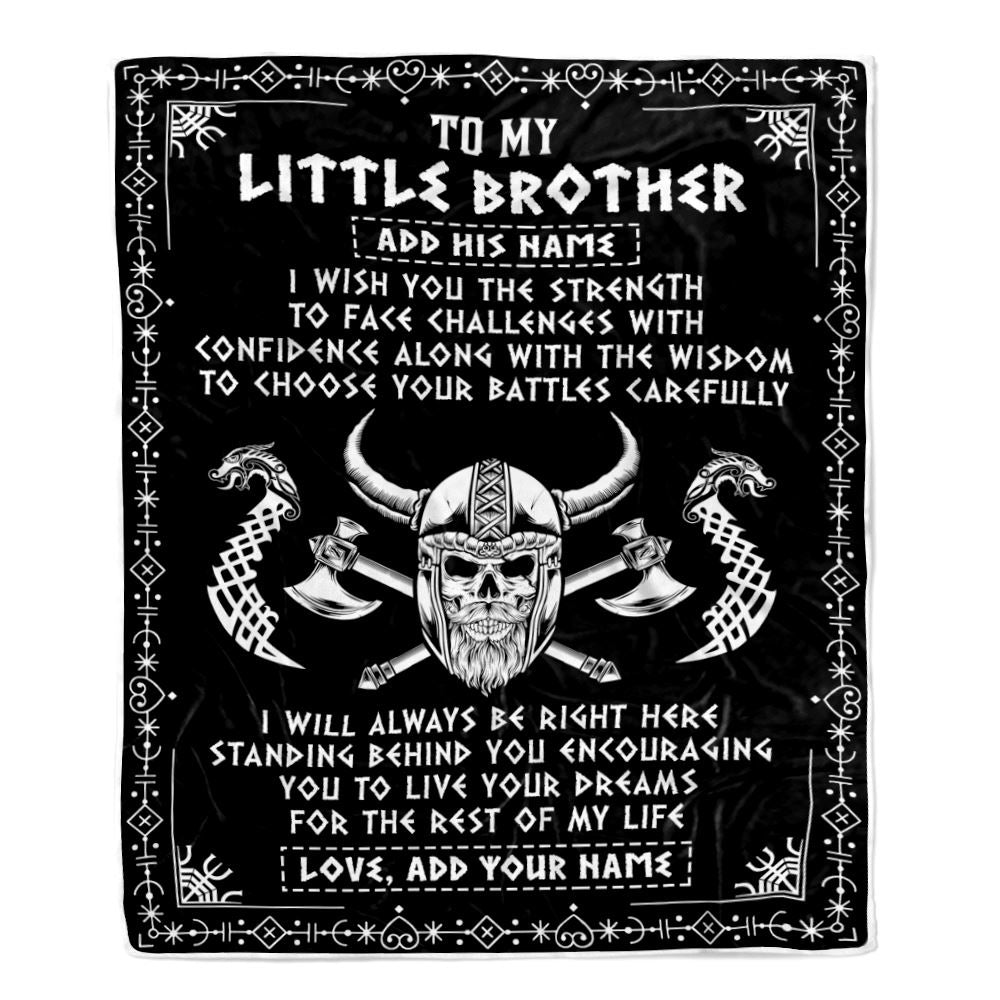 Personalized Little Brother Viking Blanket I Wish You The Strength Scandinavian Norse Runes Viking For Men Brother Birthday Gifts Customized Fleece Blanket | teecentury