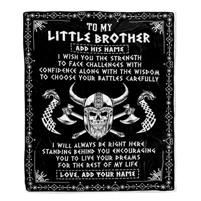 Personalized Little Brother Viking Blanket I Wish You The Strength Scandinavian Norse Runes Viking For Men Brother Birthday Gifts Customized Fleece Blanket | teecentury
