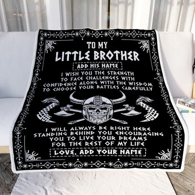 Personalized Little Brother Viking Blanket I Wish You The Strength Scandinavian Norse Runes Viking For Men Brother Birthday Gifts Customized Fleece Blanket | teecentury
