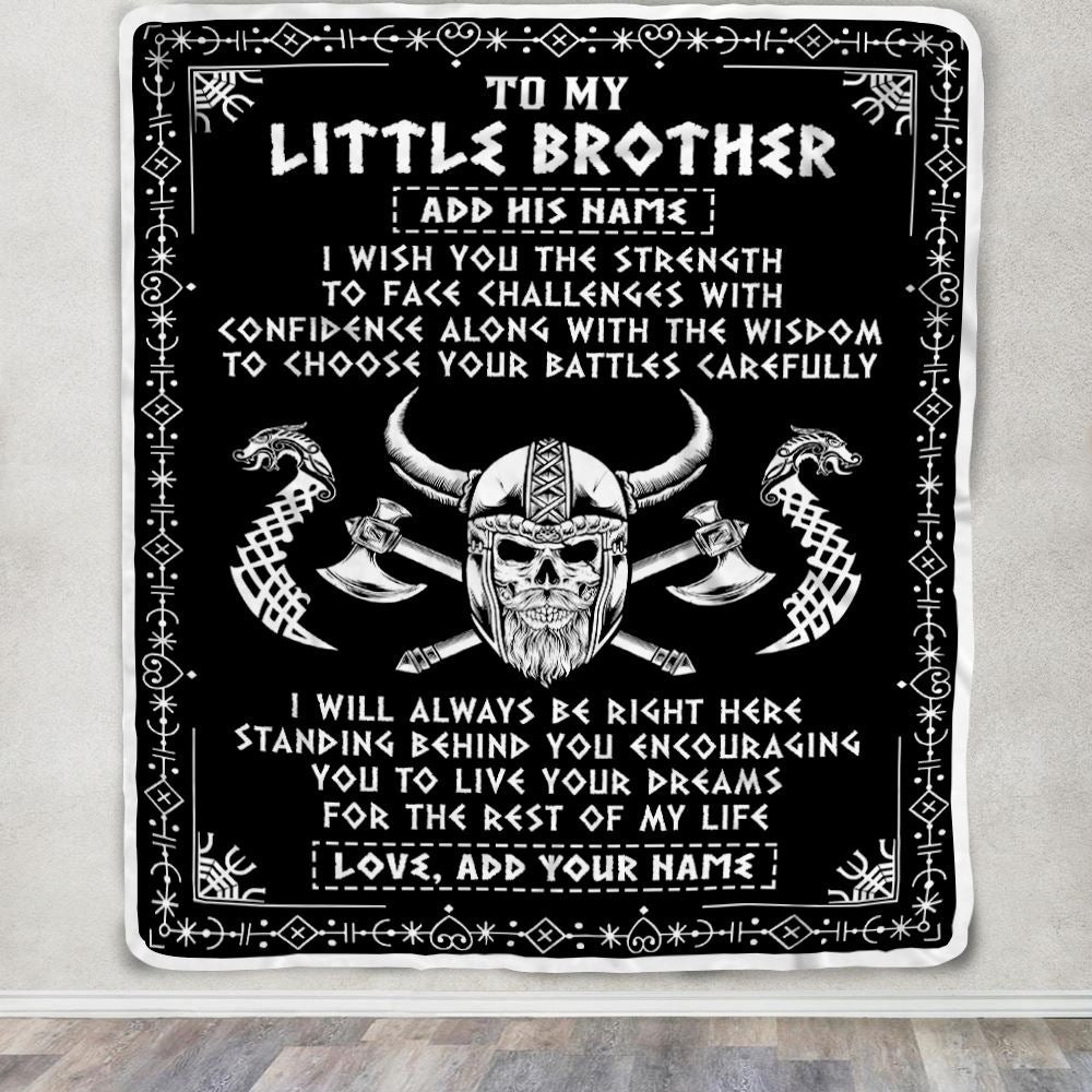 Personalized Little Brother Viking Blanket I Wish You The Strength Scandinavian Norse Runes Viking For Men Brother Birthday Gifts Customized Fleece Blanket | teecentury