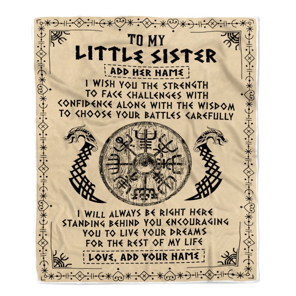 Personalized Little Sister Viking Blanket I Wish You The Strength Scandinavian Norse Runes Viking For Women Sister Birthday Gifts Customized Fleece Blanket | teecentury