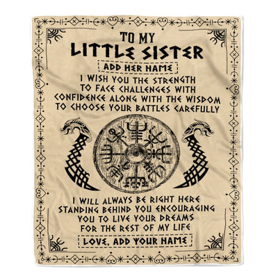 Personalized Little Sister Viking Blanket I Wish You The Strength Scandinavian Norse Runes Viking For Women Sister Birthday Gifts Customized Fleece Blanket | teecentury