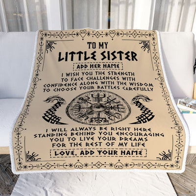 Personalized Little Sister Viking Blanket I Wish You The Strength Scandinavian Norse Runes Viking For Women Sister Birthday Gifts Customized Fleece Blanket | teecentury