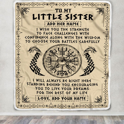 Personalized Little Sister Viking Blanket I Wish You The Strength Scandinavian Norse Runes Viking For Women Sister Birthday Gifts Customized Fleece Blanket | teecentury