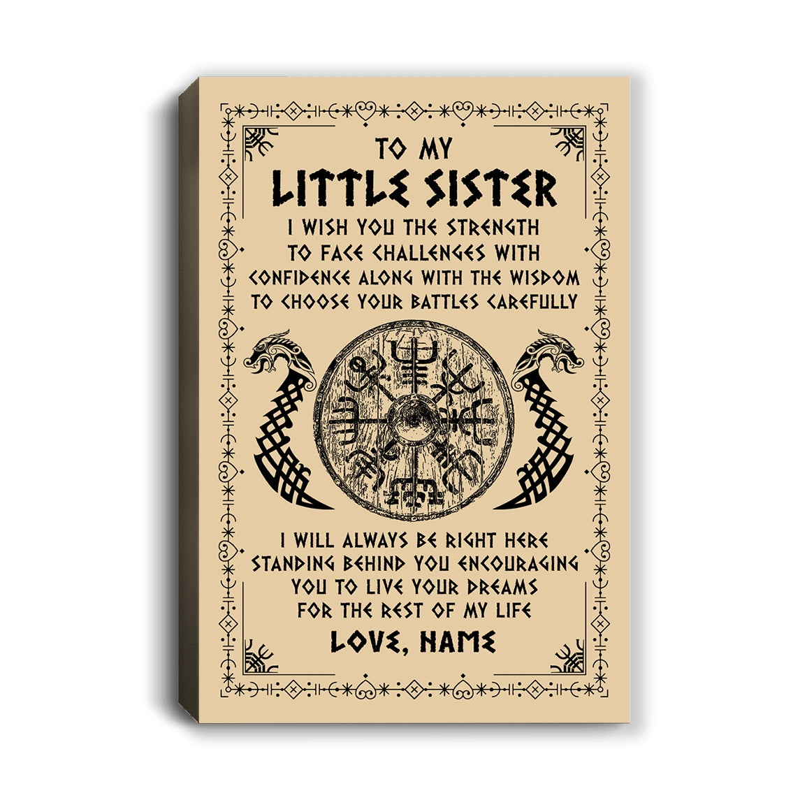 Personalized Little Sister Viking Canvas I Wish You The Strength Scandinavian Norse Runes Viking For Women Sister Birthday Gifts Custom Wall Art Print Framed Canvas | teecentury