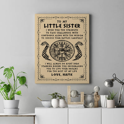 Personalized Little Sister Viking Canvas I Wish You The Strength Scandinavian Norse Runes Viking For Women Sister Birthday Gifts Custom Wall Art Print Framed Canvas | teecentury