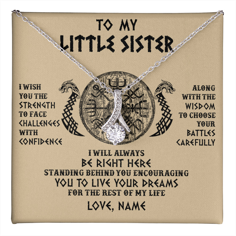 Alluring Beauty Necklace 14K White Gold Finish | 1 | Personalized Little Sister Viking Necklace I Wish You The Strength Scandinavian Norse Runes Viking For Women Sister Birthday Customized Gift Box Message Card | teecentury