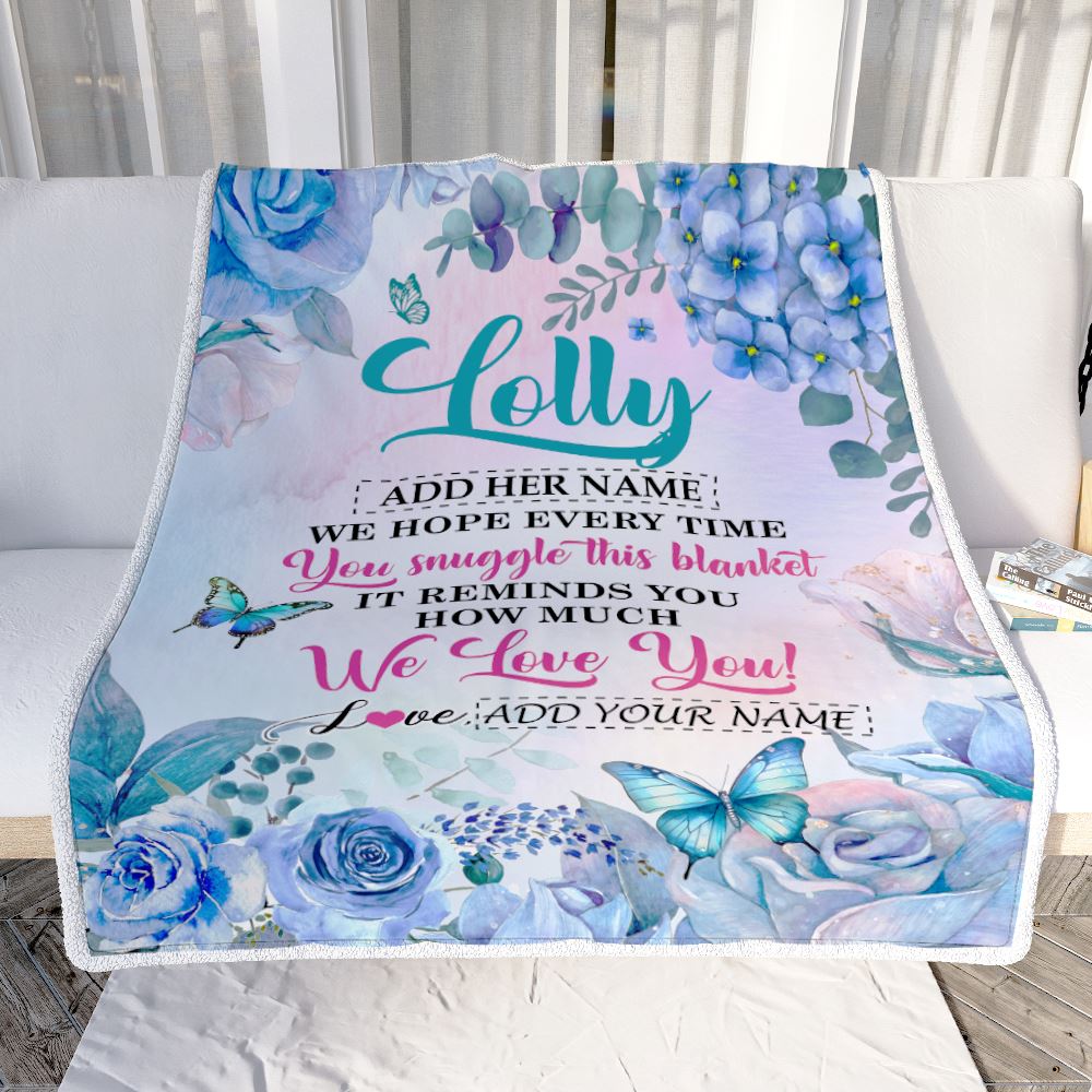 Personalized Lolly Blanket From Grandkids Granddaughter Grandson Floral Print We Love You Lolly Birthday Gifts Mothers Day Christmas Customized Fleece Blanket | teecentury