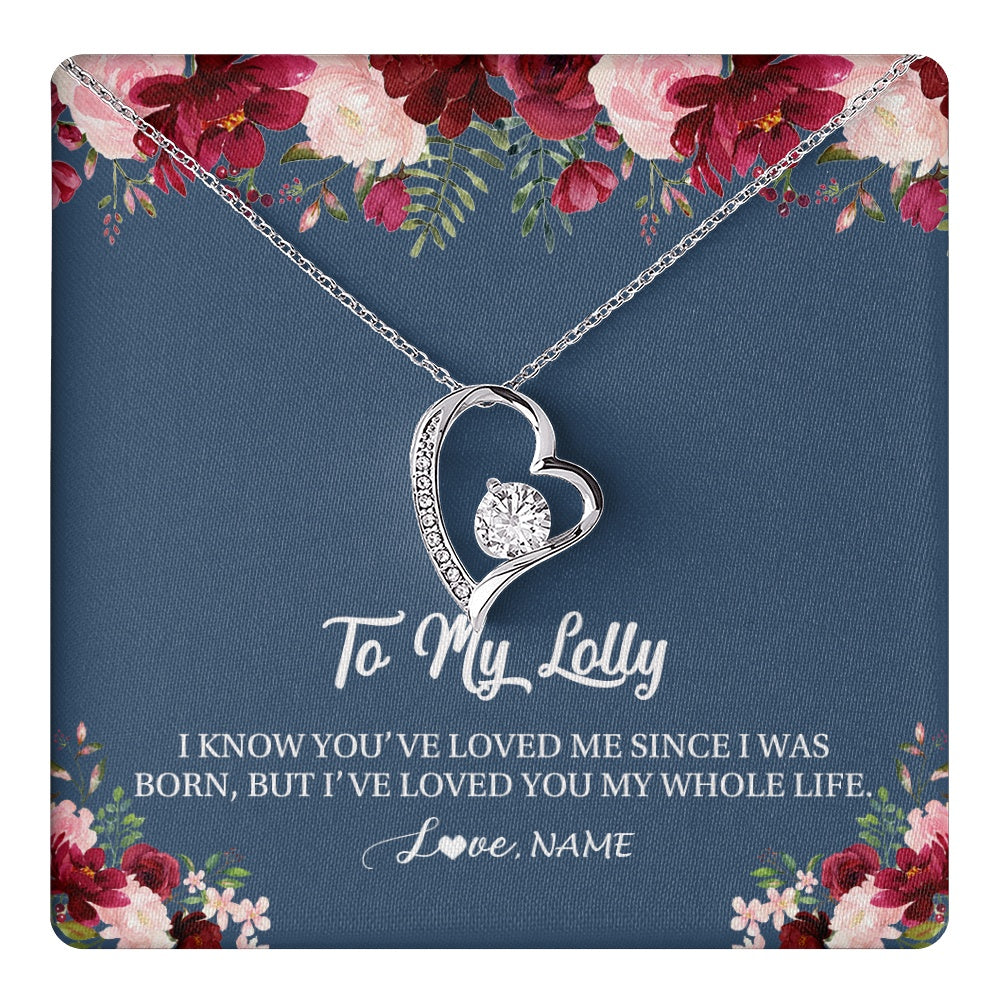 Forever Love Necklace 14K White Gold Finish | 1 | Personalized Lolly Necklace From Grandkids Granddaughter Grandson I've Loved You My Whole Life Floral Lolly Birthday Mothers Day Christmas Customized Message Card | teecentury.myshopify