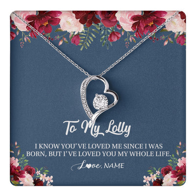 Forever Love Necklace 14K White Gold Finish | 1 | Personalized Lolly Necklace From Grandkids Granddaughter Grandson I've Loved You My Whole Life Floral Lolly Birthday Mothers Day Christmas Customized Message Card | teecentury.myshopify
