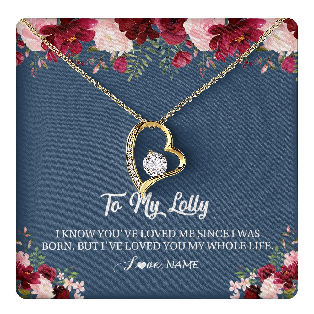 Forever Love Necklace 18K Yellow Gold Finish | 1 | Personalized Lolly Necklace From Grandkids Granddaughter Grandson I've Loved You My Whole Life Floral Lolly Birthday Mothers Day Christmas Customized Message Card | teecentury.myshopify