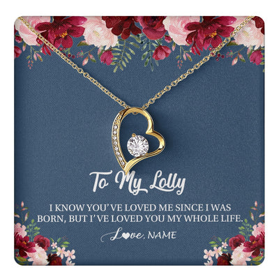 Forever Love Necklace 18K Yellow Gold Finish | 1 | Personalized Lolly Necklace From Grandkids Granddaughter Grandson I've Loved You My Whole Life Floral Lolly Birthday Mothers Day Christmas Customized Message Card | teecentury.myshopify